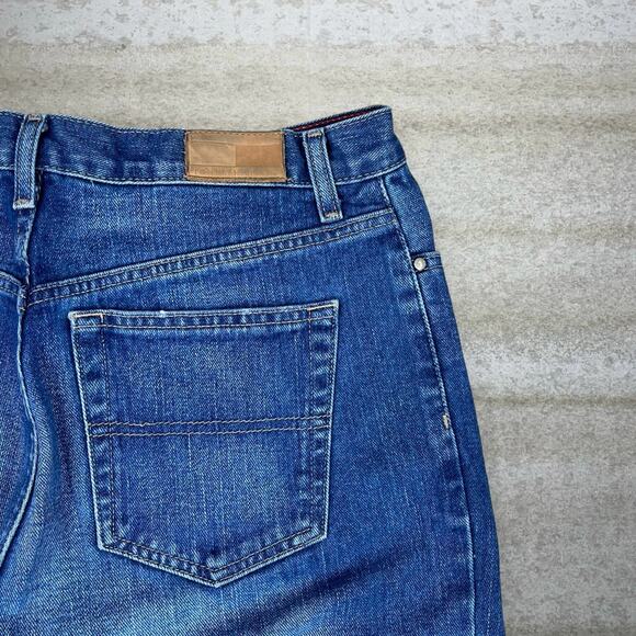 Vintage Y2K Tommy Hilfiger Jeans 34x32 Boyfriend Fit Medium Wash Denim Tan Logo - Picture 3 of 5